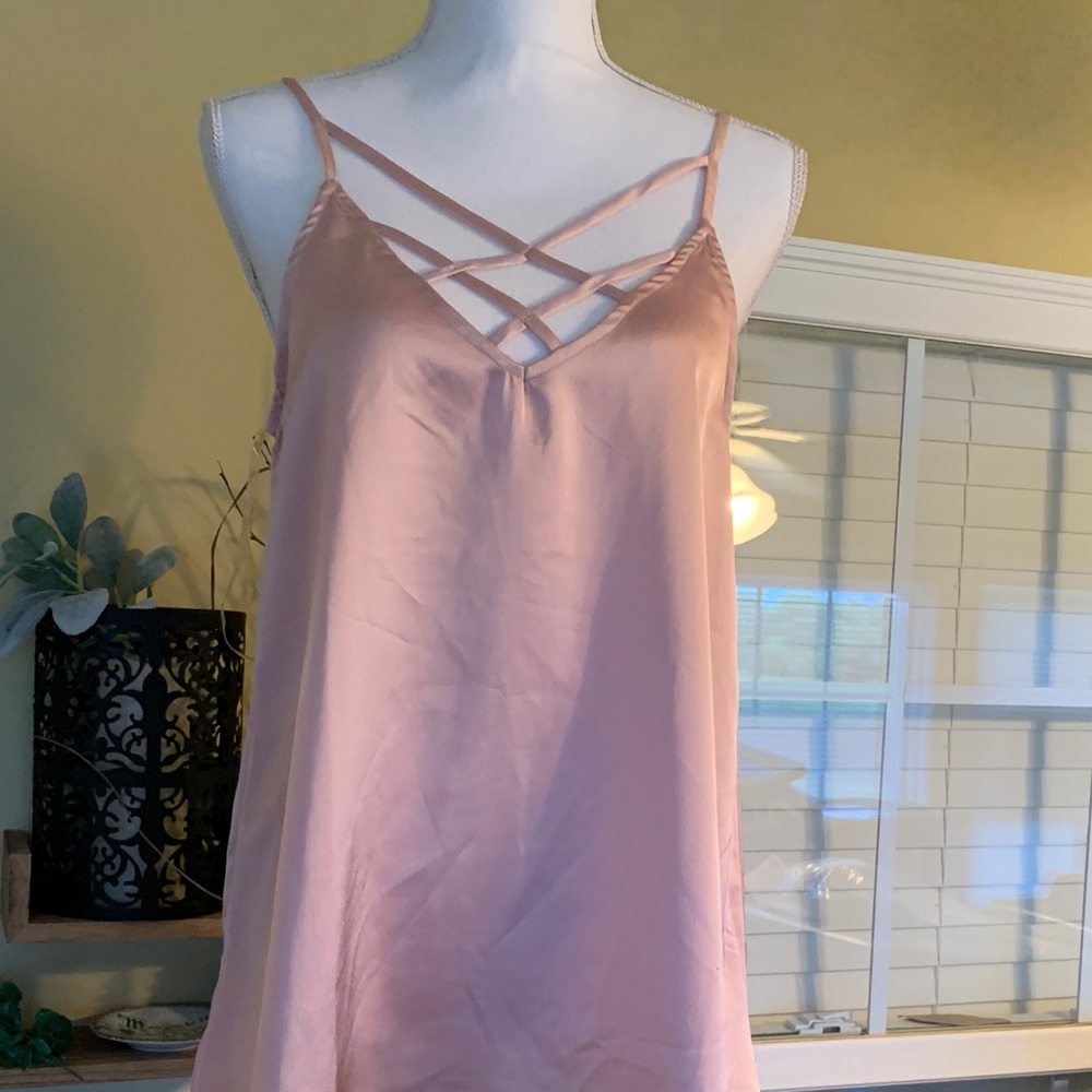 JODIFL Blush Satin Chemise with Criss-Cross Detail